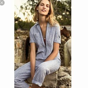 ANTHROPOLOGIE CARTONNIER Linen Railroad Jumpsuit M